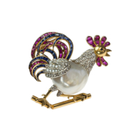 rooster brooch with natural pearl